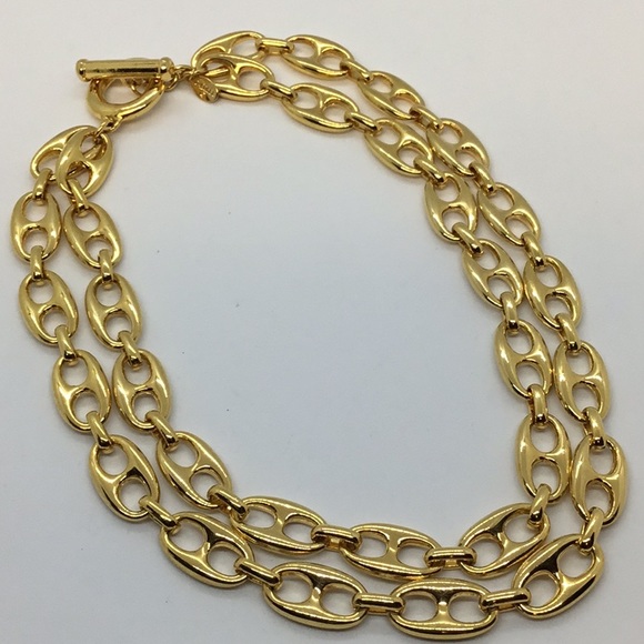 1980’s Carolee Couture Double Mariner Chain Gold Necklace - Picture 4 of 9